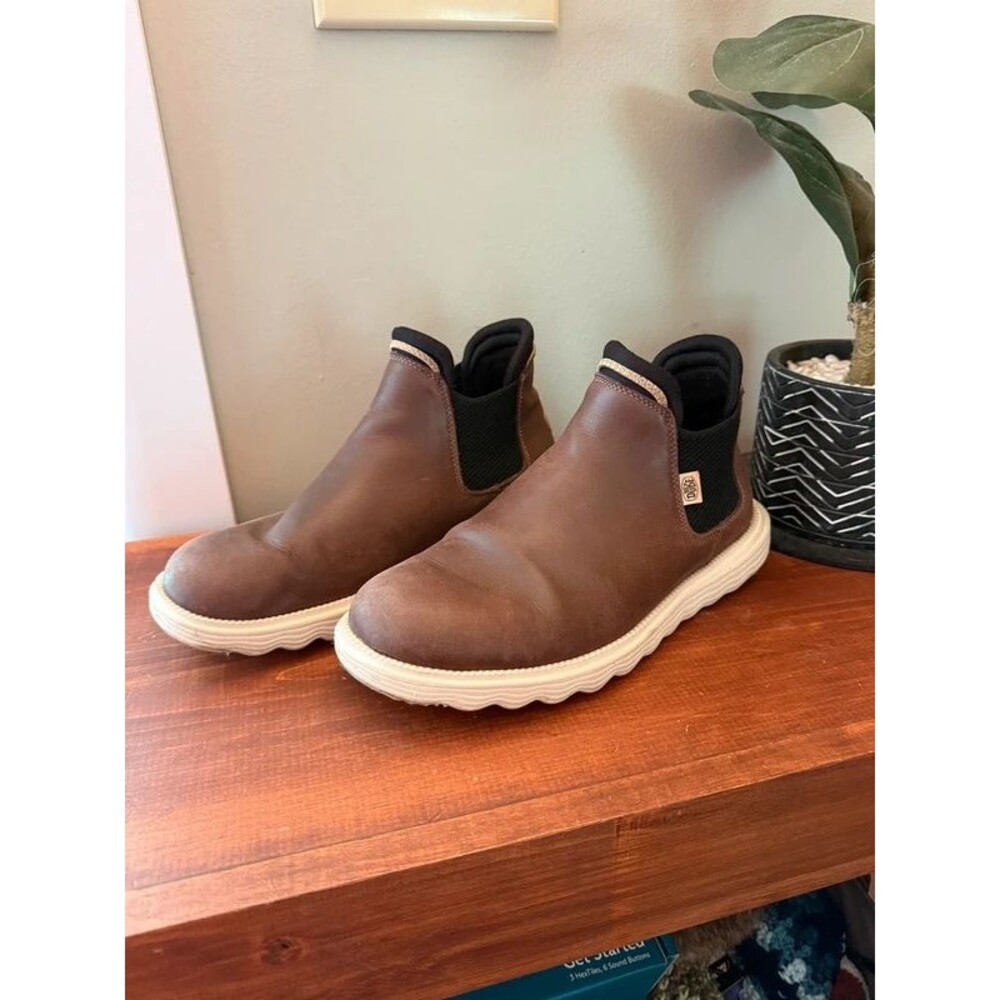 Hey Dude Branson Craft Leather Chelsea Boots Coffee W10 EU41